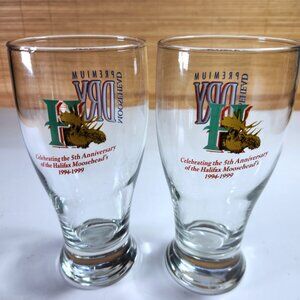 Halifax Mooseheads Pint Beer Glass 5th Anniversary 1999 Set of 2 Rare